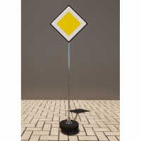 Знак дорожный "Главная дорога" 2.1 типоразмер 40 на стойке с основанием 3кг - fgospostavki.ru - Зеленогорск