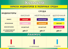 Таблица "Окраска индикаторов в различных средах" (100х140 сантиметров, винил) - fgospostavki.ru - Зеленогорск