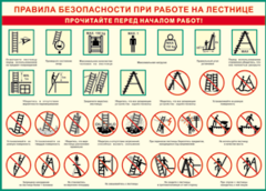 Таблица "Правила безопасности при работе на лестнице" (100х140 сантиметров, винил) - fgospostavki.ru - Зеленогорск