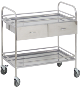 Столик манипуляционный передвижной из нержавеющей стали с бортиками, с двумя полками и двумя выдвижными ящиками - fgospostavki.ru - Зеленогорск