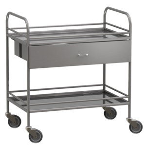 Столик манипуляционный передвижной из нержавеющей стали с бортиками, с двумя полками и выдвижным ящиком - fgospostavki.ru - Зеленогорск