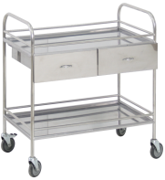 Столик манипуляционный передвижной из нержавеющей стали с бортиками, с двумя полками и двумя выдвижными ящиками - fgospostavki.ru - Зеленогорск