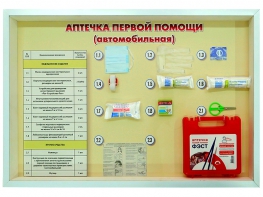 Стенд "Аптечка первой помощи (автомобильная)" (образцы под оргстеклом) - fgospostavki.ru - Зеленогорск