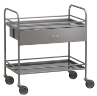 Столик манипуляционный передвижной из нержавеющей стали с бортиками, с двумя полками и выдвижным ящиком - fgospostavki.ru - Зеленогорск